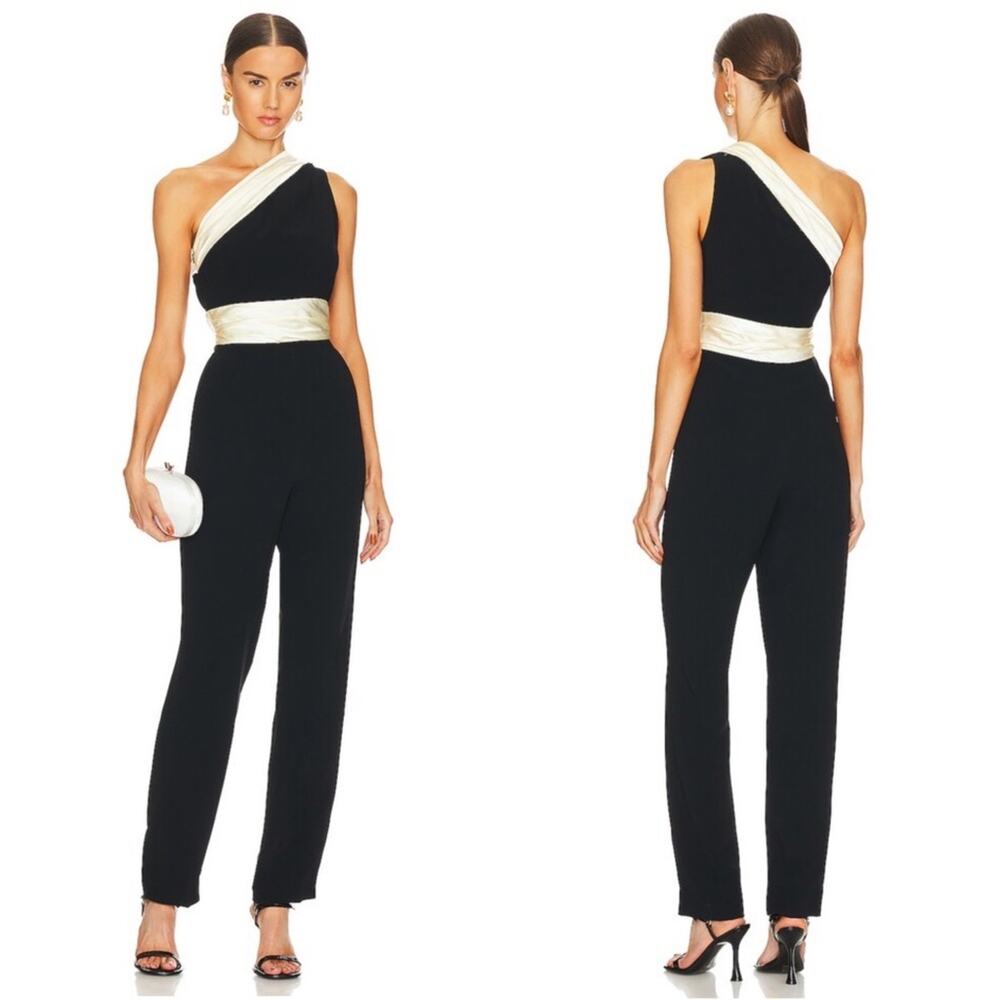 SALONI Black and White One-Shoulder Jumpsuit